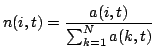 $\displaystyle n(i,t) = \frac{a(i,t)}{\sum_{k=1}^{N}a(k,t)}$